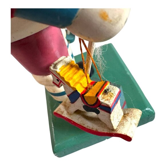 Vintage Wooden Nutcracker Santa Claus Rocking Horse Gifts & Beard 11" Holiday - Picture 11 of 13